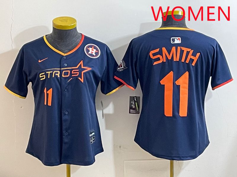 Women Houston Astros #11 Smith Blue three generations Joint Name Nike 2025 MLB Jersey style 9